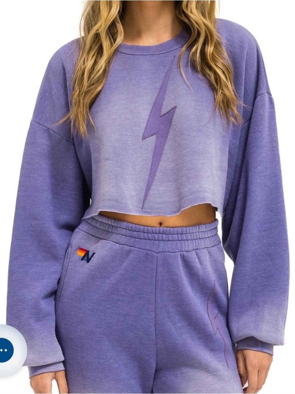 Aviator Nation Bolt Stitch Cropped Crew Sweatshirt Relaxed- Faded Grape EUC